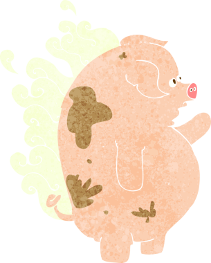 Bir insan tarafından çizilmiş şişman kokuşmuş domuz.