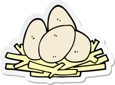 Yuvada bir insan tarafından çizilmiş yumurta karikatürü çıkartması.