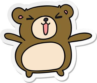 Etiket karikatür çizimi: kawaii Bir insan tarafından çizilmiş sevimli oyuncak ayı