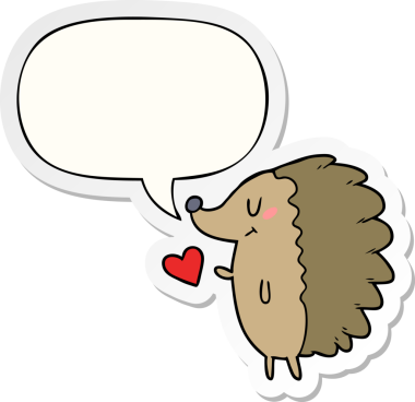 Bir insan tarafından çizilmiş balon etiketli şirin bir kirpi.