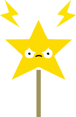 Bir insan tarafından çizilmiş sihirli değneğin düz renkli retro karikatürü