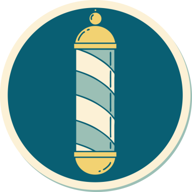 Bir insan tarafından çizilmiş geleneksel bir berber direği stili dövme çıkartması.