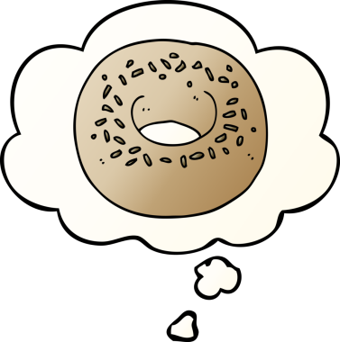 Bir insan tarafından çizilmiş, düşünce baloncuklu çizgi film donutu.