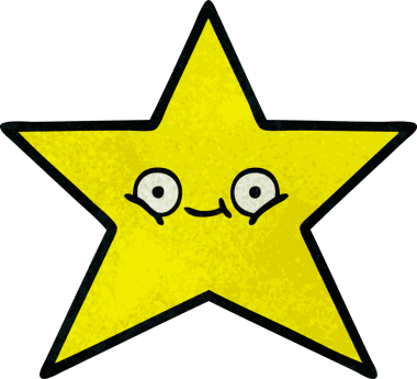 Bir insan tarafından çizilmiş altın yıldızın retro grunge desenli karikatürü