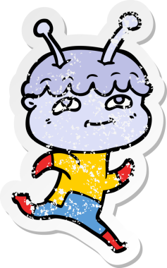 Bir insan tarafından çizilen dost canlısı bir uzay adamının sıkıntılı çıkartması.