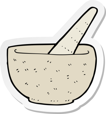 Bir insan tarafından çizilmiş karikatür tokmağı ve havan topu çıkartması.