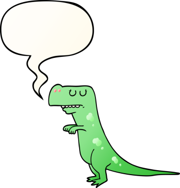 bir insan tarafından çizilmiş, konuşma baloncuklu karikatür dinozoru.