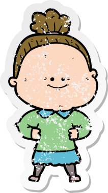 Bir insan tarafından çizilmiş mutlu, yaşlı bir kadının sıkıntılı çıkartması.