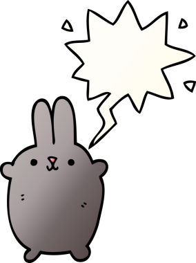 Bir insan tarafından çizilmiş, konuşma baloncuklu çizgi film tavşanı.