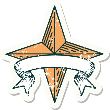 Bir insan tarafından çizilmiş bir yıldızın sancağı olan eski bir etiket.