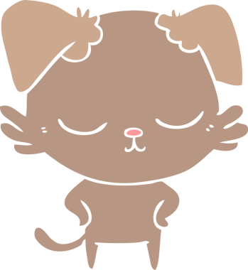 Bir insan tarafından çizilmiş şirin düz renkli çizgi film köpeği.