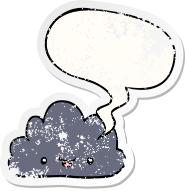 Mutlu karikatür bulutu konuşma baloncuğu bir insan tarafından çizilmiş sıkıntılı eski bir çıkartma