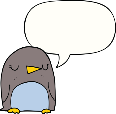 Bir insan tarafından çizilmiş konuşma balonu olan penguen çizgi filmi.