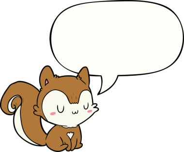 Bir insan tarafından çizilmiş konuşma balonlu bir sincap.