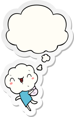 Düşünce baloncuğu insan tarafından çizilmiş bir çıkartma olan sevimli çizgi film başlıklı yaratık.