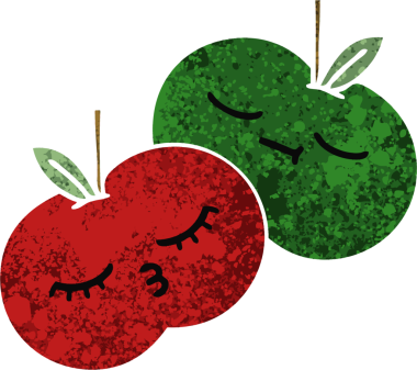 Bir insan tarafından çizilmiş sulu bir elmanın retro çizim tarzı karikatürü