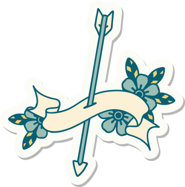 bir insan tarafından çizilmiş bir okun pankartıyla dövme stili etiketi