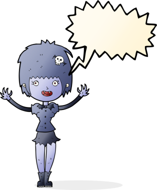 Bir insan tarafından çizilmiş konuşma balonu olan vampir kız.