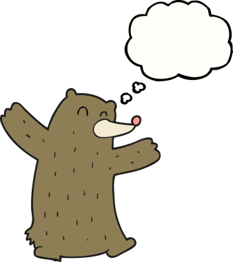 Bir insan tarafından çizilmiş serbest çizim balon karikatür ayısı.