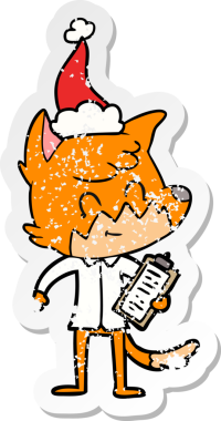 Bir insan tarafından çizilmiş Noel Baba şapkası giymiş arkadaş canlısı bir tilki müdürünün çizilmiş el yazısı.