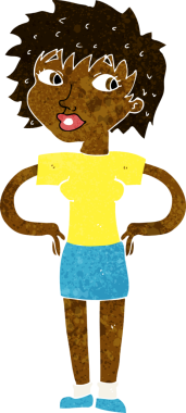 Bir insan tarafından çizilmiş kalçaları olan çizgi film kadını.