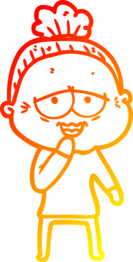 Bir insan tarafından çizilmiş mutlu, yaşlı bir kadının sıcak çizgi çizimi.