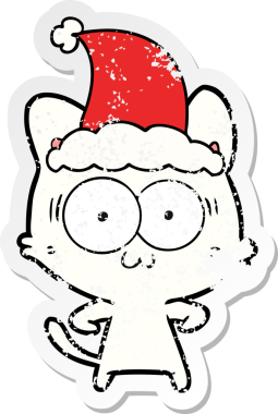 Bir insan tarafından çizilmiş Noel Baba şapkası giymiş şaşırmış bir kedinin el yazısı.