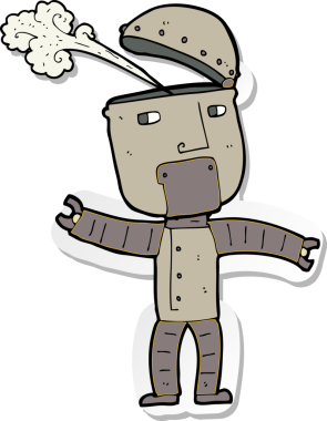 Bir insan tarafından çizilmiş komik robotun çıkartması.