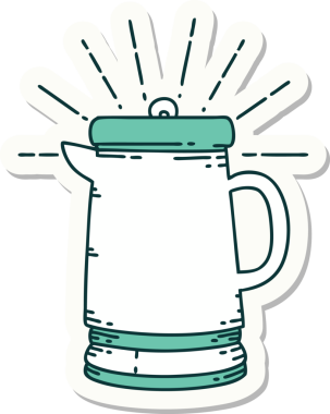 Bir insan tarafından çizilmiş dövme stili kahve demliği çıkartması.