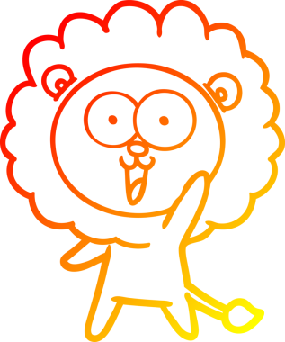 Bir insan tarafından çizilmiş mutlu çizgi film aslanının sıcak çizgi çizimi