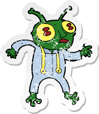 Bir insan tarafından çizilmiş uzaylı bir uzay adamının gerilimli çıkartması.