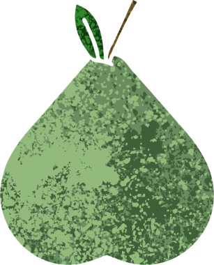 Bir insan tarafından çizilmiş yeşil bir armutun retro çizim tarzı karikatürü