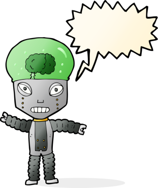 Bir insan tarafından çizilmiş konuşma balonu olan geleceğin robotu.