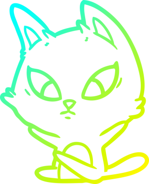 Bir insan tarafından çizilmiş kafası karışmış çizgi film kedisinin soğuk gradyan çizimi