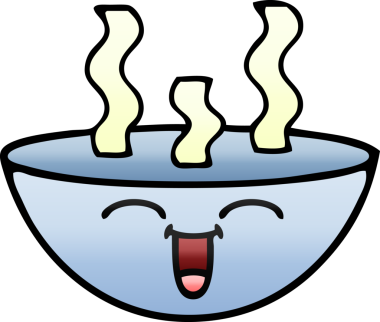 Bir insan tarafından çizilmiş sıcak çorbanın gölgeli karikatürü.