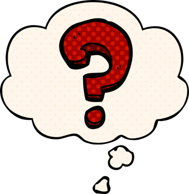 Çizgi roman tarzında bir insan tarafından çizilmiş düşünce baloncuklu soru işareti