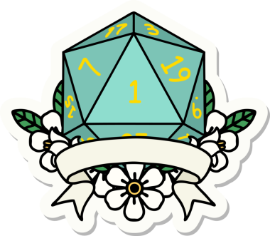 Bir insan tarafından çizilmiş doğal bir d20 zar etiketi.