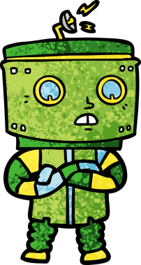 Bir insan tarafından çizilmiş çizgi film robotu