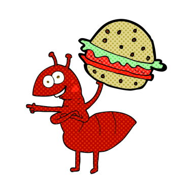 Bir insan tarafından çizilmiş yiyecekleri taşıyan serbest çizim karınca.