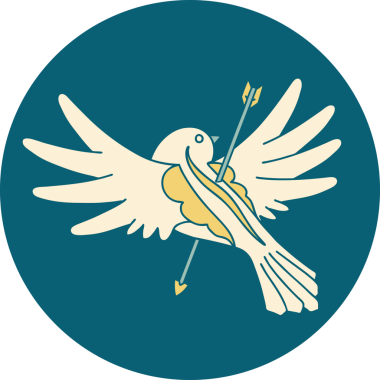 Bir insanın çizdiği okla delinmiş güvercin resmi.