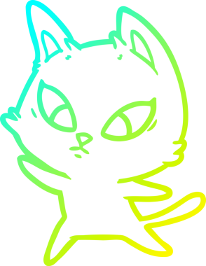 Bir insan tarafından çizilmiş kafası karışmış çizgi film kedisinin soğuk gradyan çizgisi.