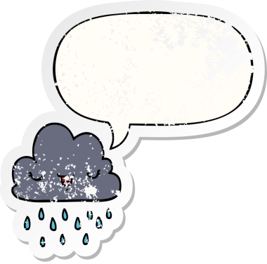 Konuşma baloncuğu olan karikatür fırtına bulutu bir insan tarafından çizilmiş sıkıntılı eski bir çıkartma