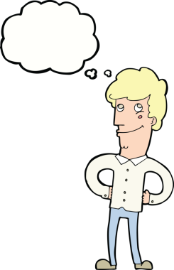 Bir insan tarafından çizilmiş düşünce balonlu mutlu adam çizgi filmi.