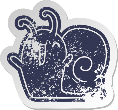 Sıkıntılı eski çizgi film etiketi kawaii Bir insan tarafından çizilmiş mutlu sevimli salyangoz