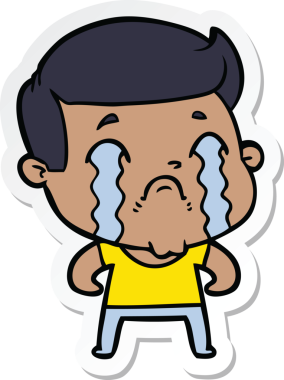 Bir insan tarafından çizilmiş, ağlayan bir çizgi film karakterinin çıkartması.