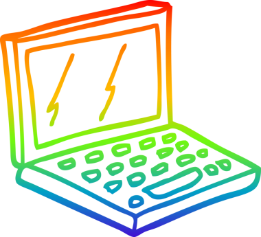 Bir insan tarafından çizilmiş bir dizüstü bilgisayarın gökkuşağı gradyanı çizimi