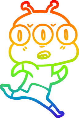 Gökkuşağı gradyan çizgi çizimi Bir insan tarafından çizilmiş üç gözlü uzaylı