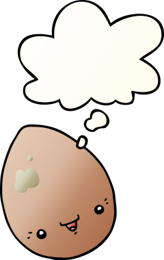 Düşünce baloncuklu çizgi film yumurtası bir insan tarafından çizilmiş.