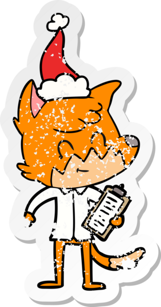 Bir insan tarafından çizilmiş Noel Baba şapkası giymiş arkadaş canlısı bir tilki müdürünün çizilmiş el yazısı.