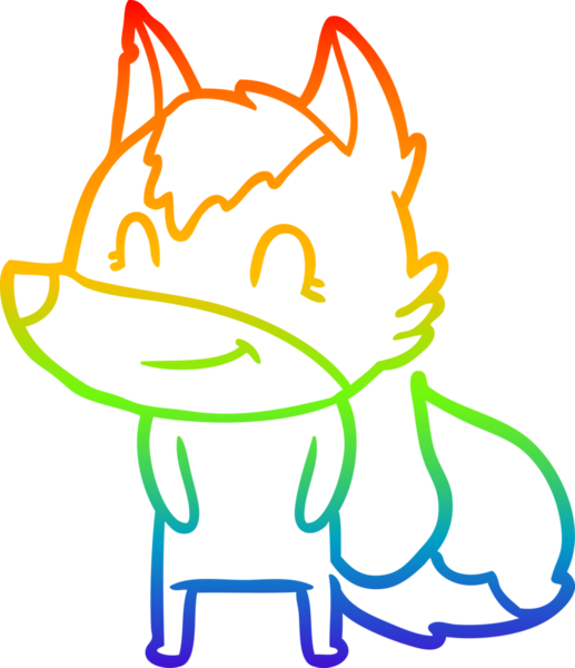 Gökkuşağı gradyan çizgisi. Bir insan tarafından çizilmiş dost bir kurt çizgi filmi.